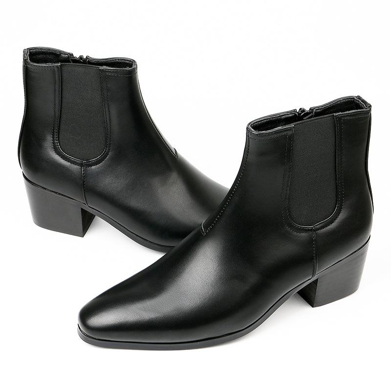 Stivali in Pelle Stile Britannico da Uomo Moda Chelsea Boots Stivaletti alla Caviglia con Tacco Alto 6cm Stivali Eleganti da Lavoro Stivali Alti da Uomo