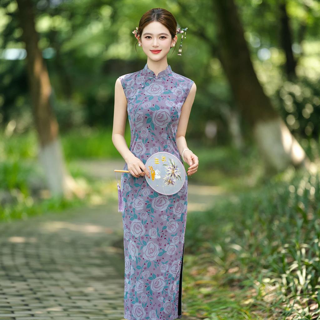 Purple beautiful new Chinese cheongsam skirt sleeveless improved young version 1011 new national style color is very beautiful in summer