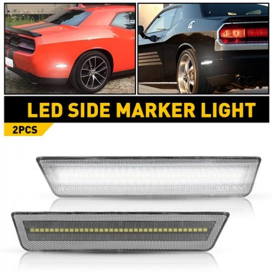 White LED Rear Side Marker Lights For 08-14 Dodge Challenger/11-14 Charger EXV
