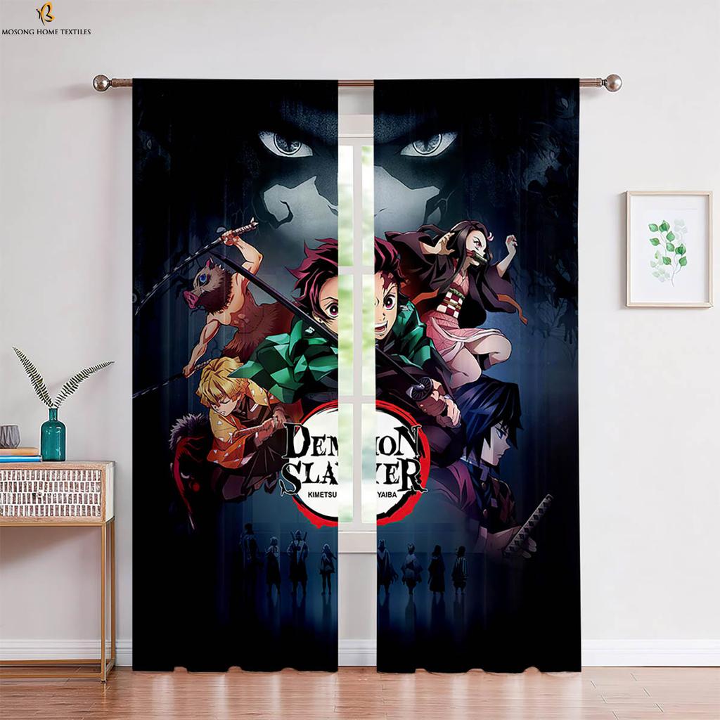 Hot-Blooded Anime Japanese Comic Print Curtains Children's Room Bedroom Living Room Study Dormitory Decorative Curtains 2 Pieces