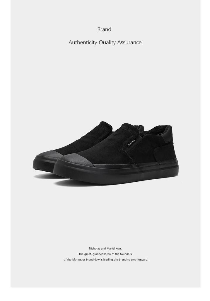 Men's Winter Plus Velvet Low-Top Casual Shoes: Stylish Solid Color, Easy Slip-On Design