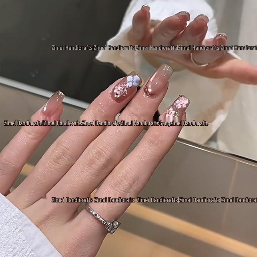 Korean Spring & Summer Monet Floral 3D Nail Stickers - Hand-Painted, Embossed, Self-Adhesive DIY Decor for Students