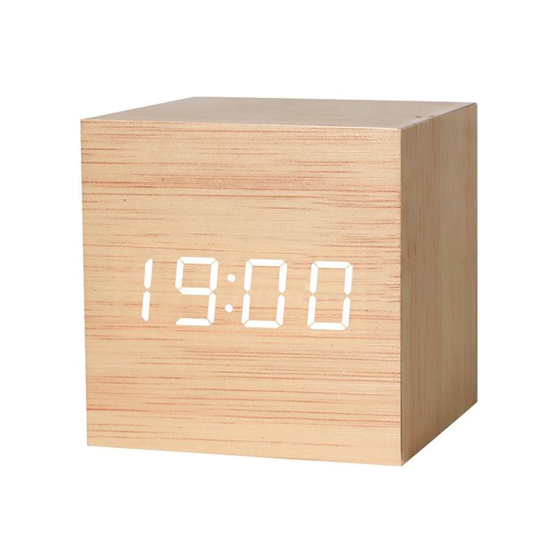 Wooden Digital Alarm Clock with Temperature Sound Desktop LED Bedside ClocK LED Alarm Clock Office Decoration Clock Home Decor