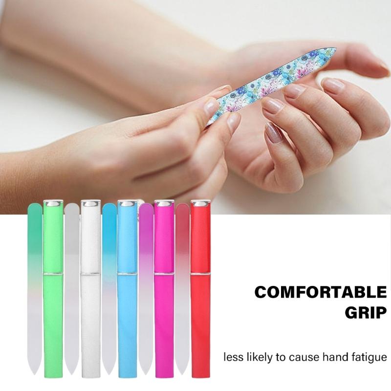 5Pcs Glass Nail File with Case Double Sided Etched Surface Files Professional Glass File Stocking Stuffers For Women