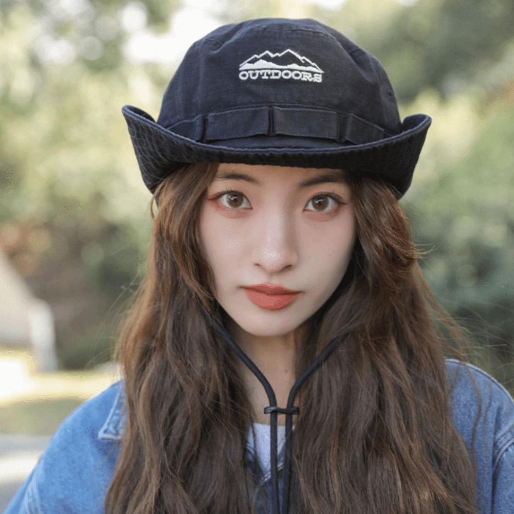 Big Brimmed Denim Bucket Hat Adjustable Sunscreen Hat Casual Jeans Fisherman Hat  Women