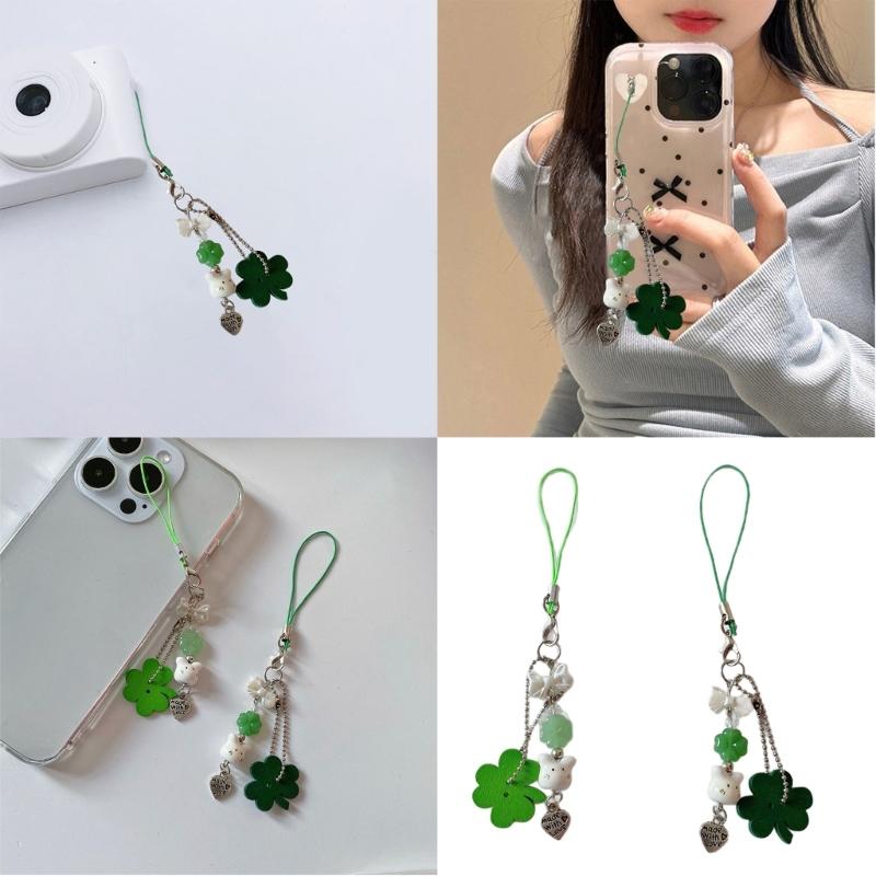 Lucky Four Leaf Clovers Phone Charm with Cute Rabbit Design Unique Fashion Accessory for Women and Students