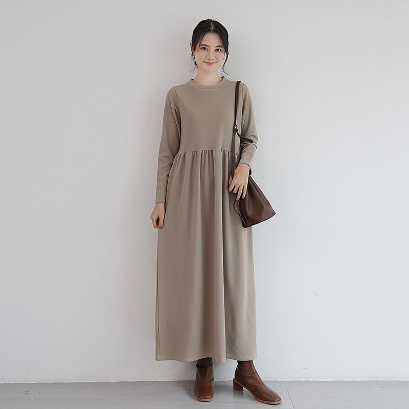 

Платье миди облегающего кроя с высокой талией и круглым вырезом, с длинным рукавом, в корейском стиле, для осени/зимы Medium