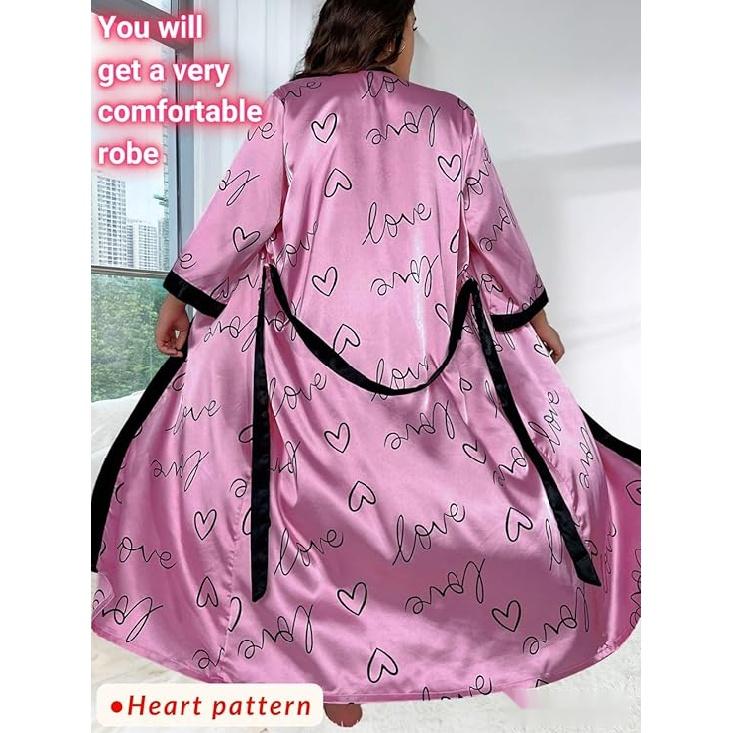 Women's Plus Size Valentines Robe, Sexy Satin Robe Long Sleepwear