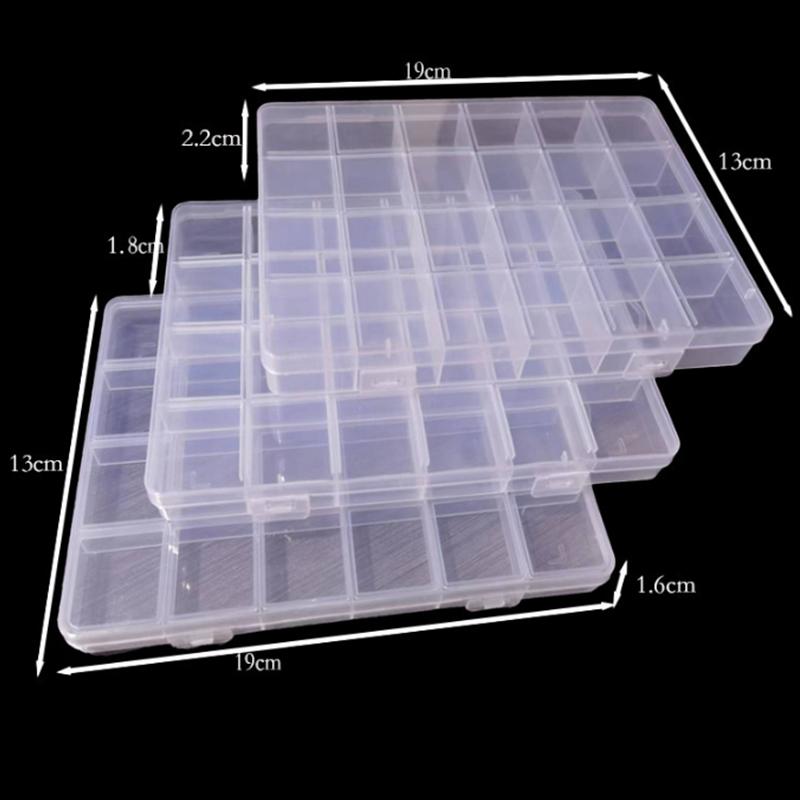 24 spor spikerdekal Oppbevaringsboks Nail Art Tilbehør Oppbevaringsboks Avtakbar Grid Nail Art Rhinestone smykkeskrin Tilbehør