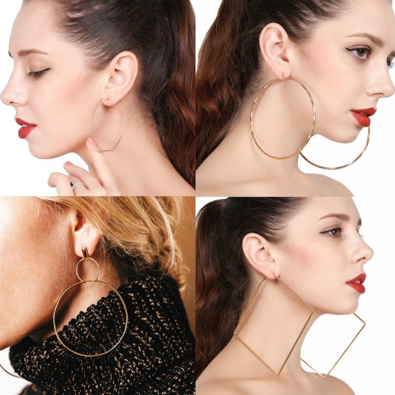 

European and American jewelry original street earrings geometric exaggerated metal earrings ear ring 1 золотой