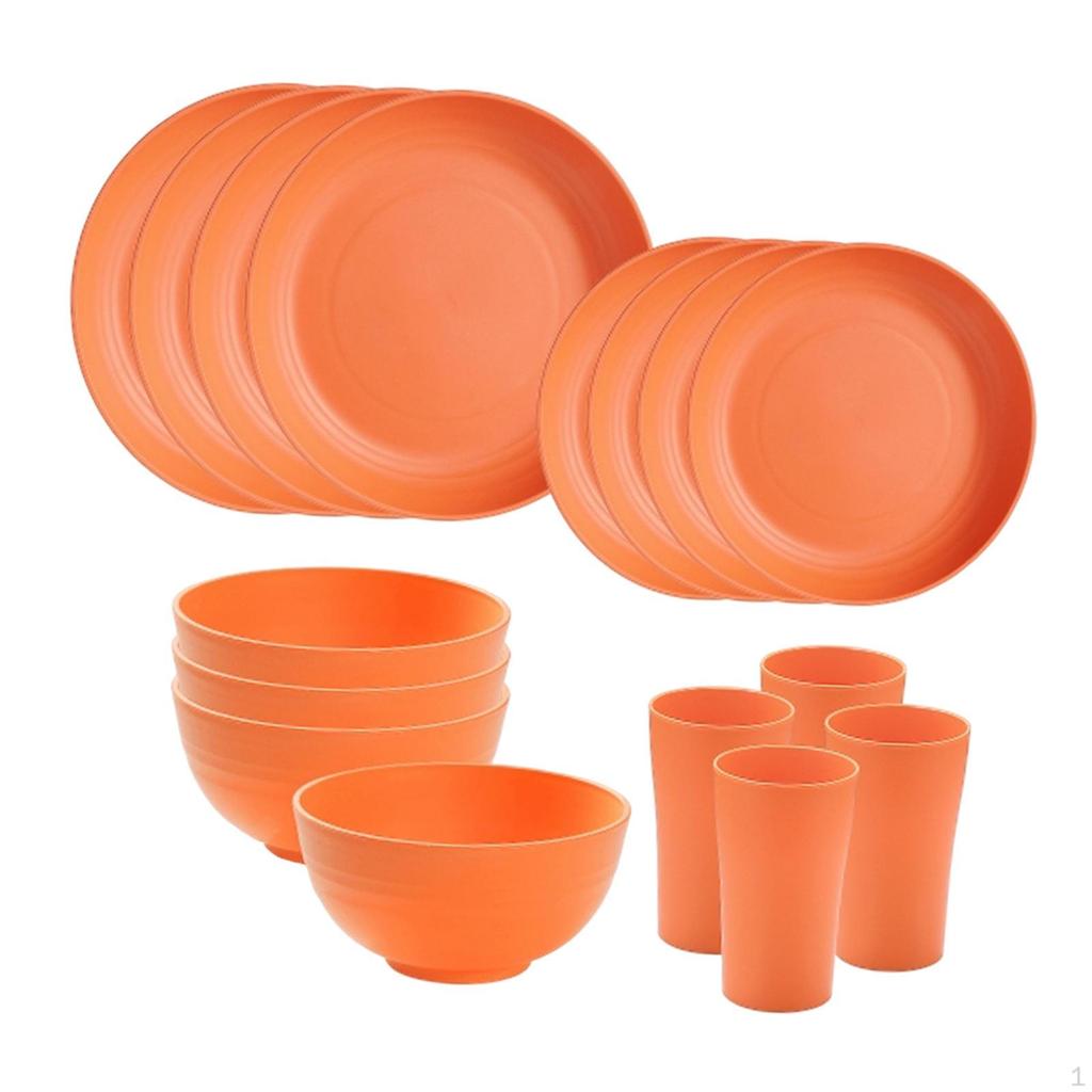 16Pcs Dinnerware Sets Bowls Minimalist Straw PP Service for 4 Dinner Plates Dishes Hotel