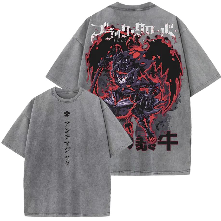 

Black Clover Anime T Shirt Asta Printed Gothic Y2k Vintage Washed T-shirt Men s Unisex Clothing Short Sleeve Cotton Tees Tops S серый