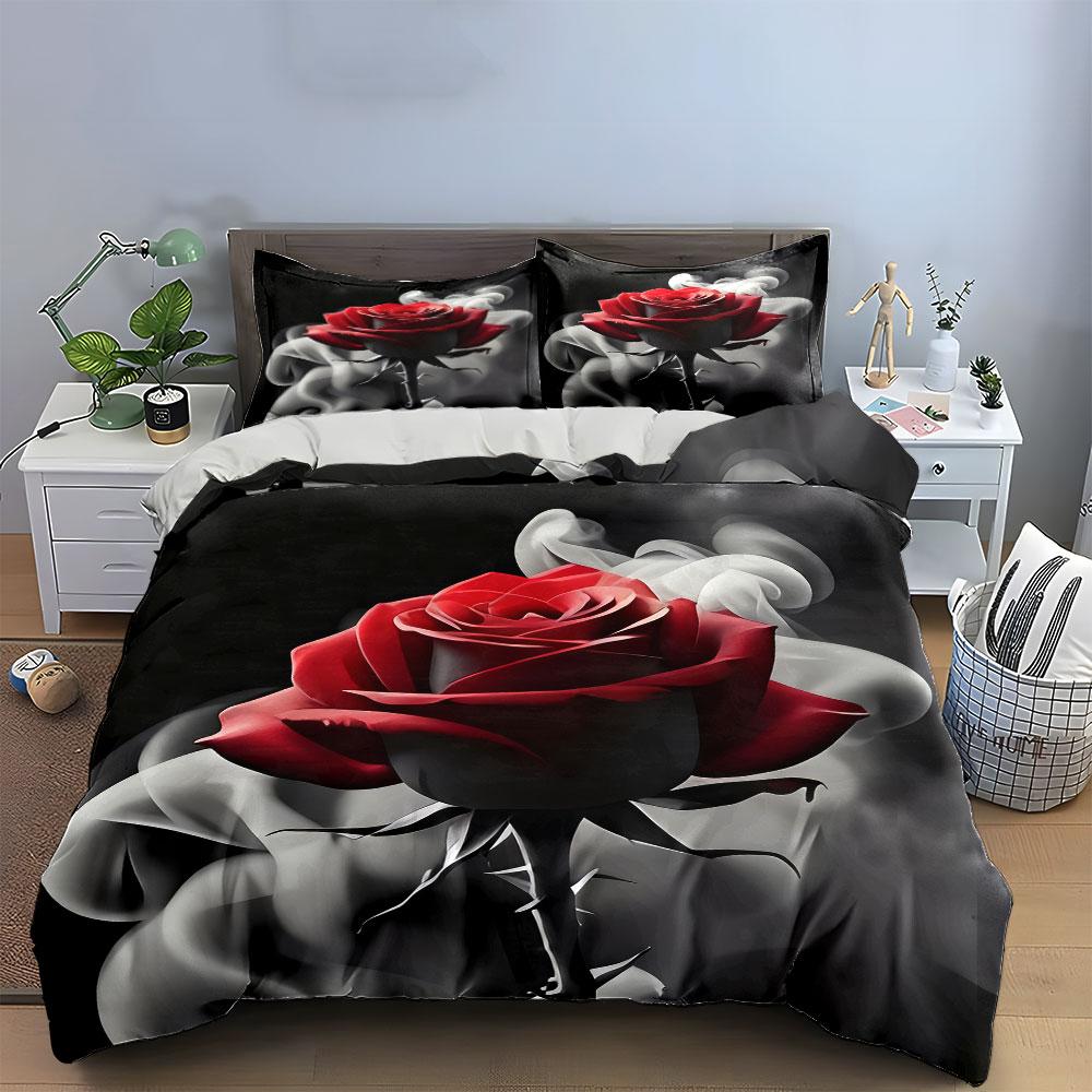 Romantic Rose Decor Set Soft Comfortable Duvet Cover Bedding Set Included 1*Duvet Cover & 2*Pillowcases, Gift