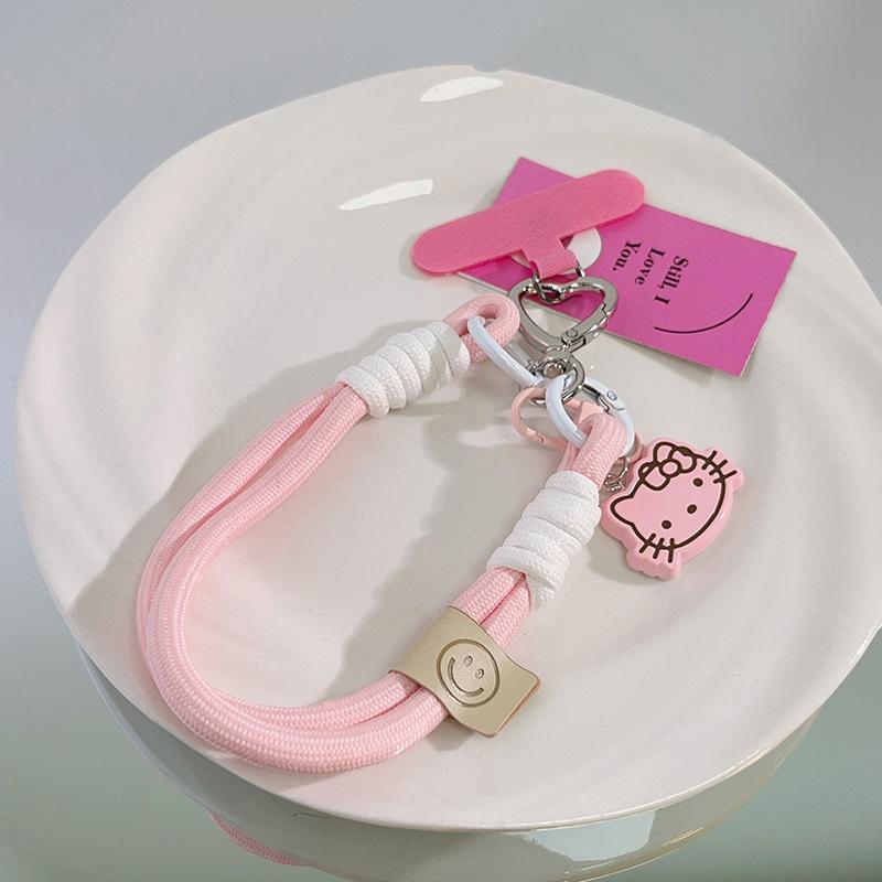 

Вращающийся мультяшный 3D черный КТ кошка брелок цепочка девушка женщина универсальный чехол для мобильного телефона кулон брелок веревка розовый