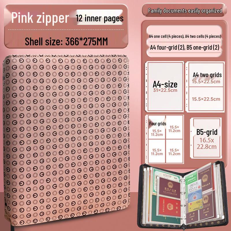 Family Document Storage Bag: Leather Magnetic Buckle A4 Album for Certificates, Receipts & Documents