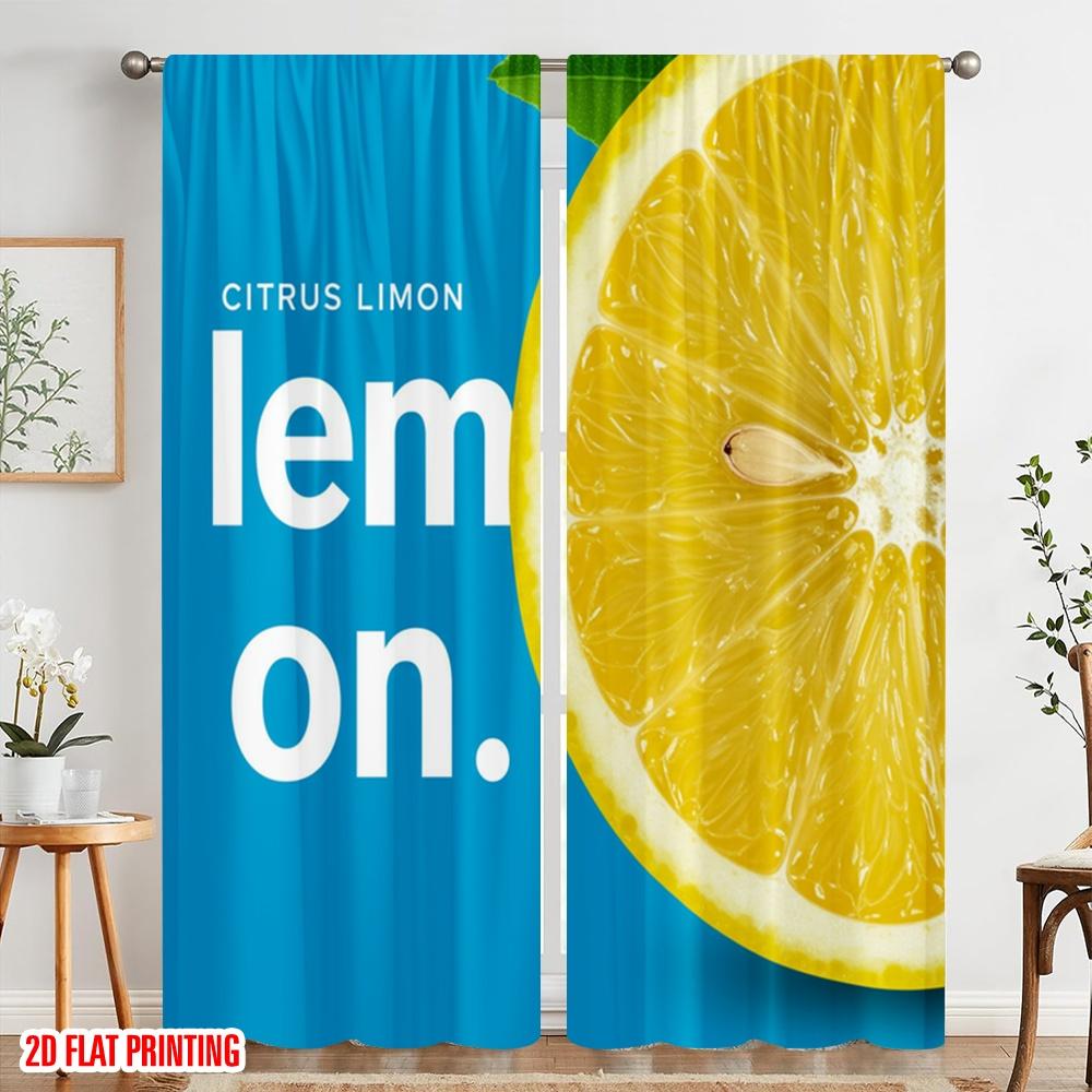 2pcs 2D flat printing Scene Curtains Lemon Citrus Fruit Slice Polyester Without Electricity Family Party Use for Holiday Family
