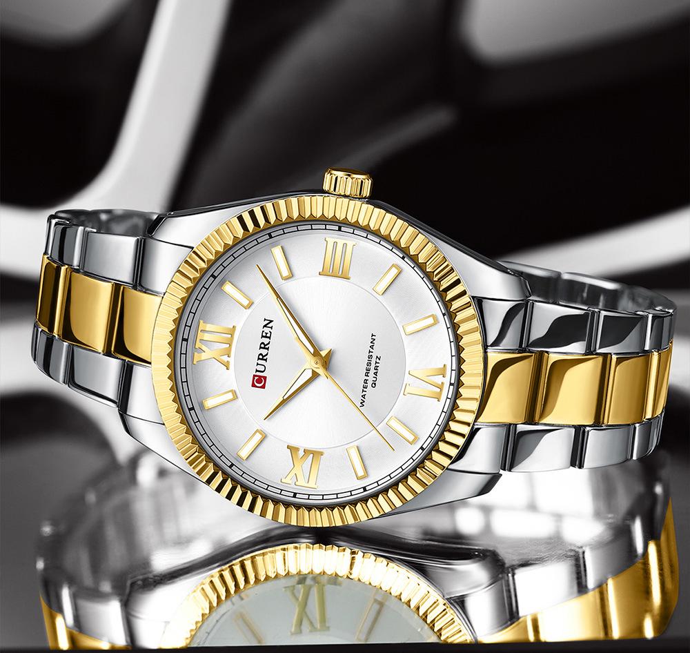 Men's CURREN 8453 Luminous Quartz Watch with Roman Numerals & Steel Band - Waterproof & Casual.