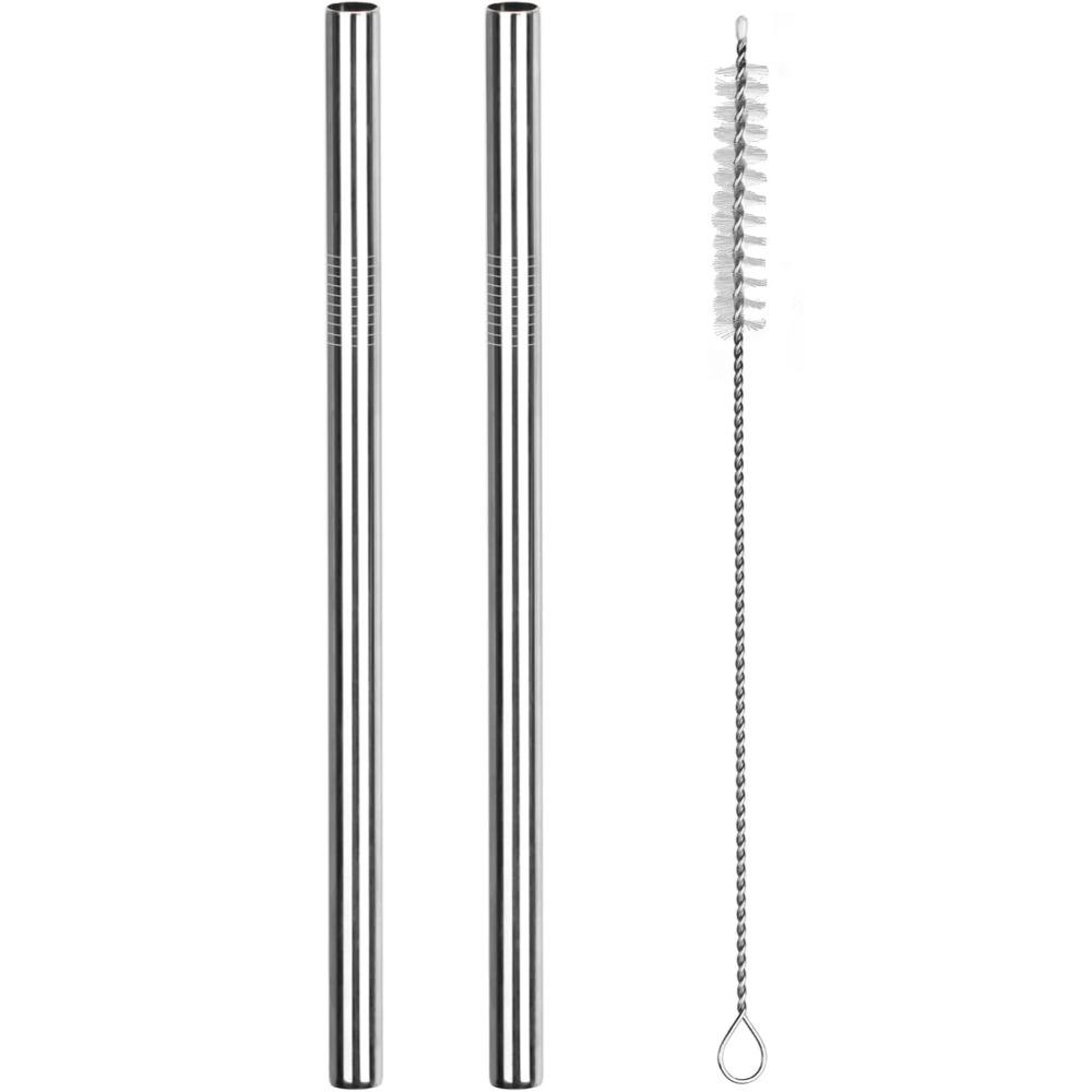 2/4 Pack Water Cup Metal Straws 40 oz Water Bottle Stainless Steel Replacement Tube 0.4 Inch with Cleaning Brush Reusable Straws