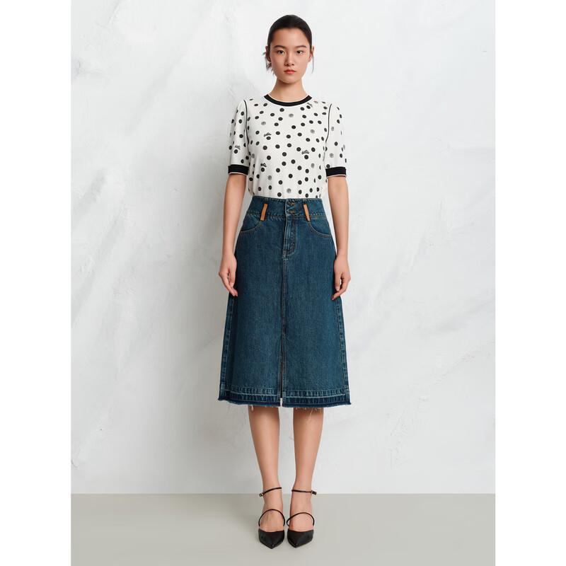 JUZUI Women's Polka Dot Rhinestone Short-Sleeve Knit Top