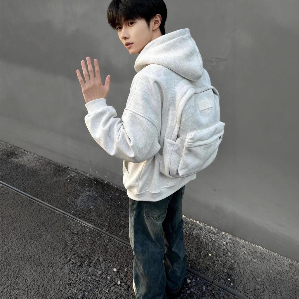 Men's Back-to-School Solid Color Hoodie Cardigan, Spring/Autumn 2026, American Style, Long Sleeve for Primary Students