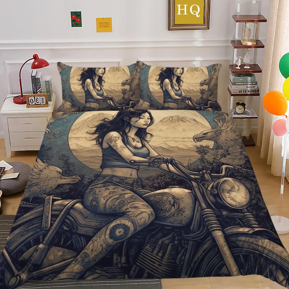 3D Beauty Skull Tisk Přehozy na postel King Size Polyester Povlak Set Design Špičkový bytový textil
