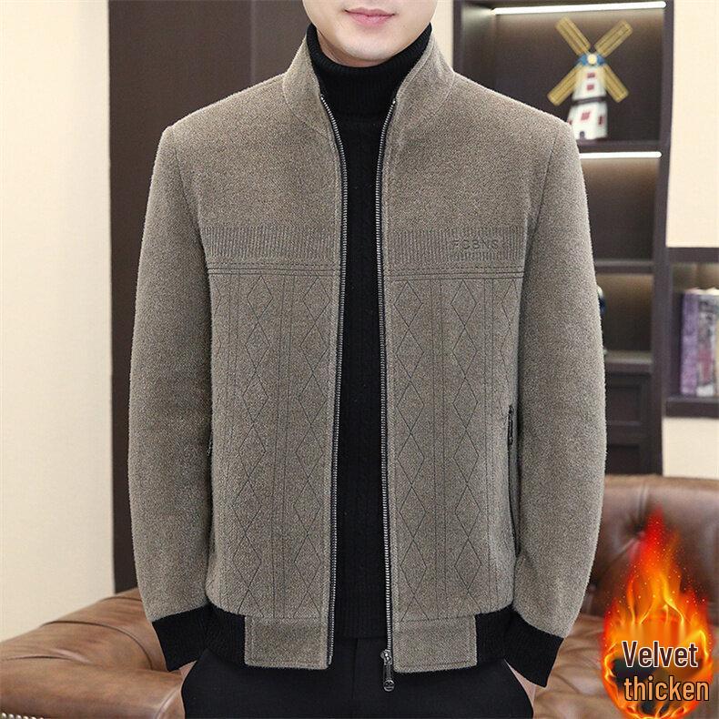 2025 Men's Gold Sable Velvet Thickened Chenille Lapel Jacket for Middle-Aged & Young Casual Wear