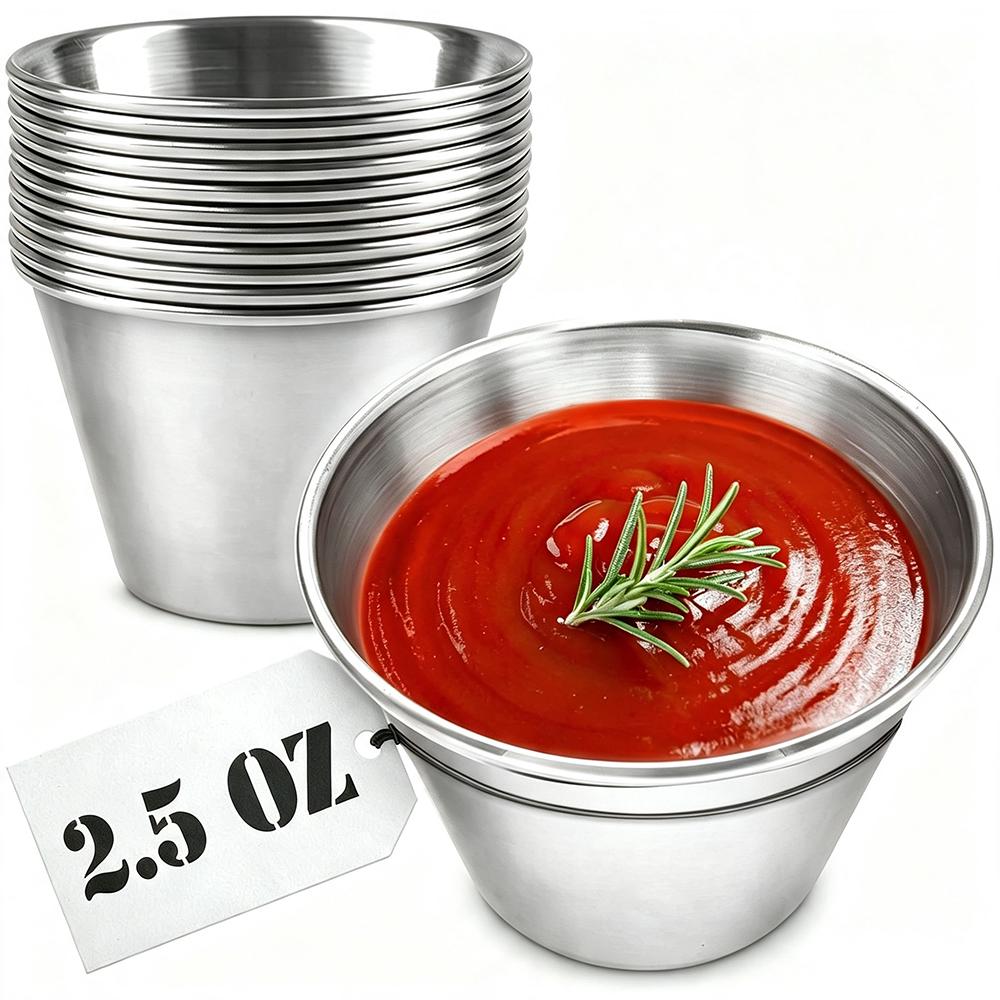 12Pcs Dipping Sauce Cups Stainless Steel Ramekins Metal Condiment Cups Stackable for Sushi, Wings, Charcuterie & Dips Reusable for Portion Control