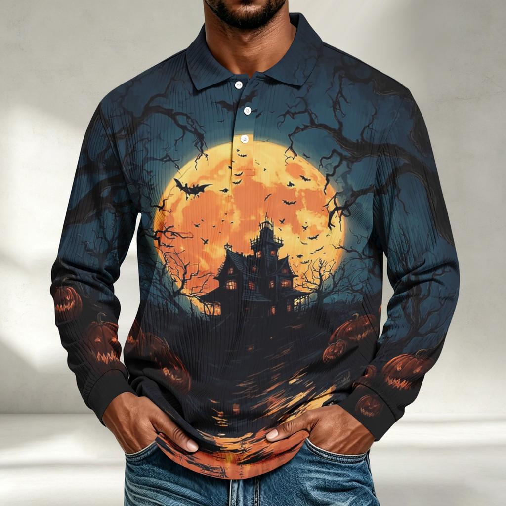 Herren Langarmshirt Halloween-Print Lockerer Schnitt Lässiges Oberteil