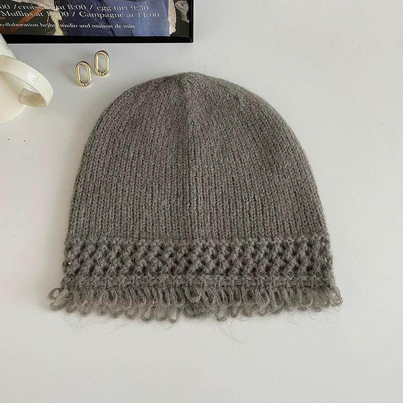 Hollow Lace Breathable Knitted Hat Women's Autumn and Winter Thin Versatile Pullover Hat Baotou Hat Cold Hat Stack Wool Hat