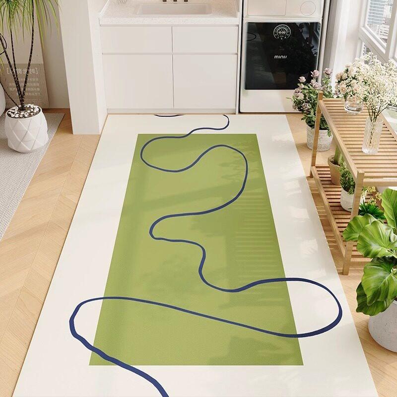 Green Ins Style Art Abstract PVC Leather Rug Waterproof Oil-proof Stain-resistant Kitchen Carpet Large Area Non-slip Floor Mats