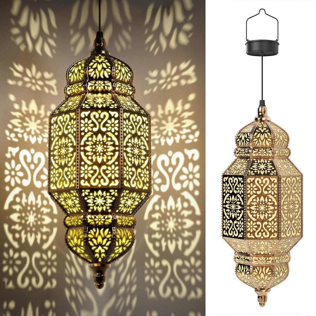 Twinkya Hanging Solar Lights Outdoor Garden Decorative Solar Lantern Waterproof Metal Moroccan Outdoor Decorations for Patio Pathway Yard Porch