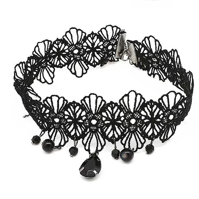 

Мода Сексуальный Черный Кружевной Цветок Капля Воды Стразы Подвеска для Женщин Девушек Популярные Торки Короткие Ожерелья Аксессуары Подарки A