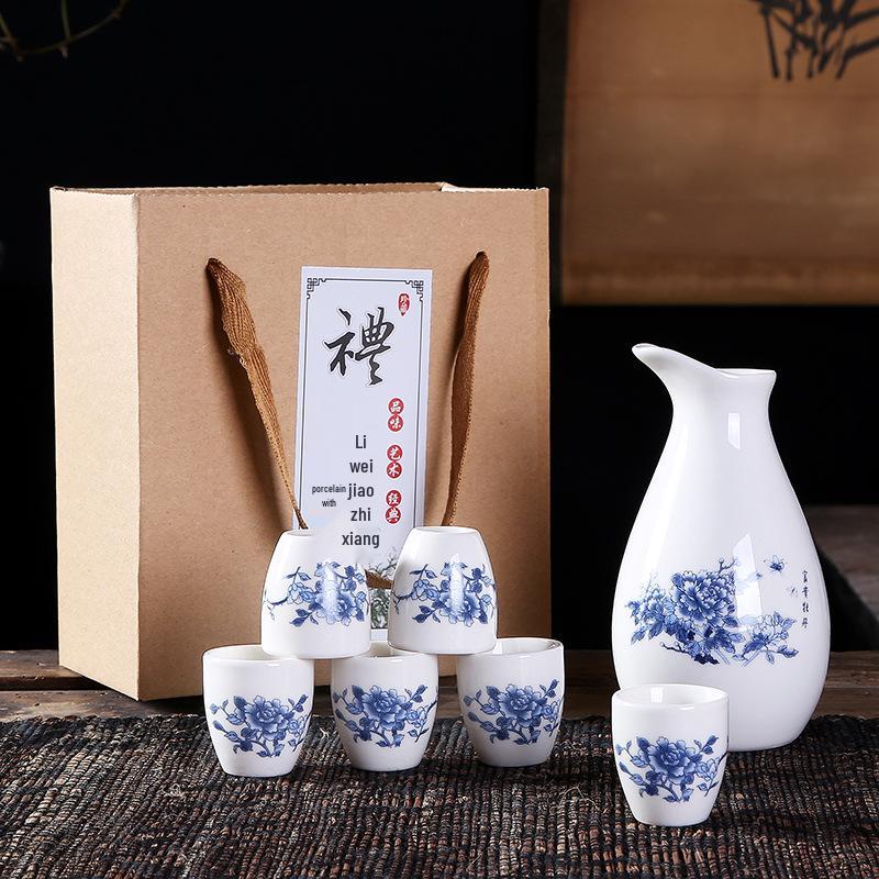 Deluxe Ceramic Wine Set: Heated Wine Pot & Six Baijiu Cups