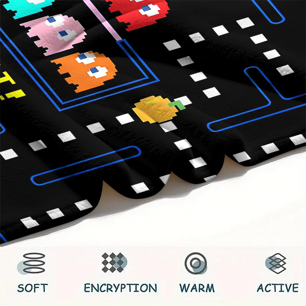 1 st Pac-Man-tryckt flanellfilt, hög kvalitet för alla årstider, heminredning, värme och komfort, perfekt som julklapp