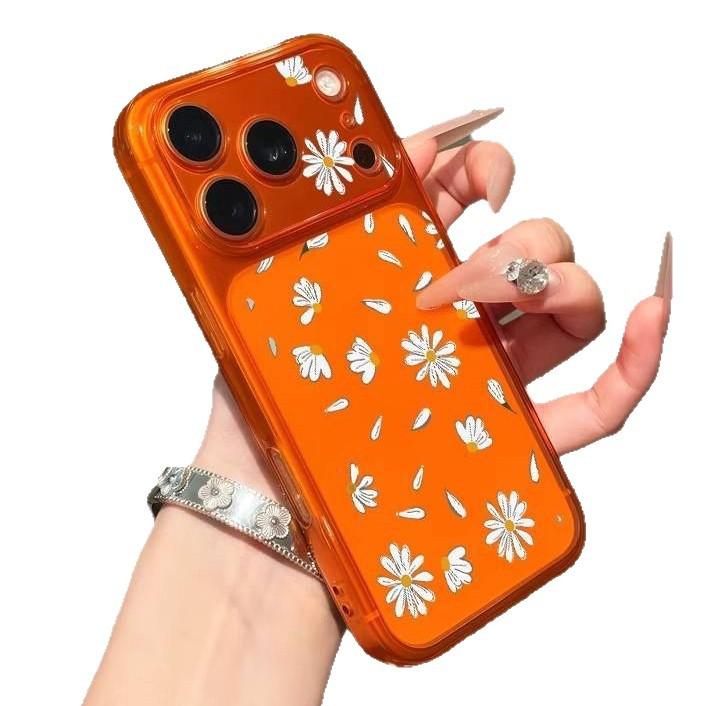 ins small fresh white chrysanthemum suitable for Apple 17/16 large window mobile phone case IP15/14/13 matte 12 fashion 11