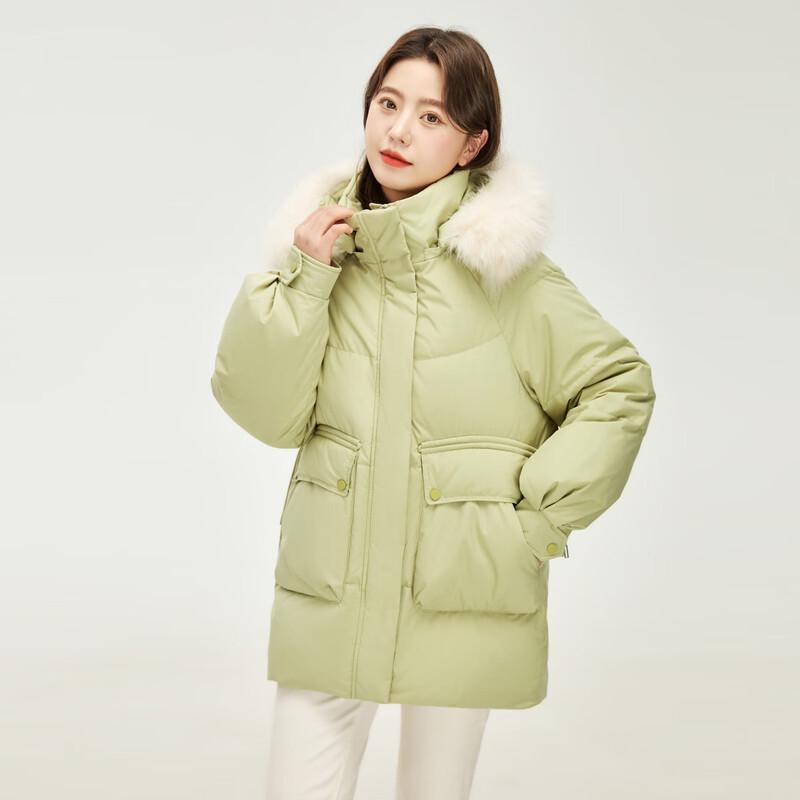 Xuezhongfei Women's Short Hooded Fur Collar Winter Down Jacket