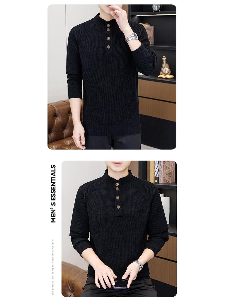 Men's Retro Half-High Collar Knit Sweater - Youthful College Style, Woolen Base Layer for Autumn/Winter