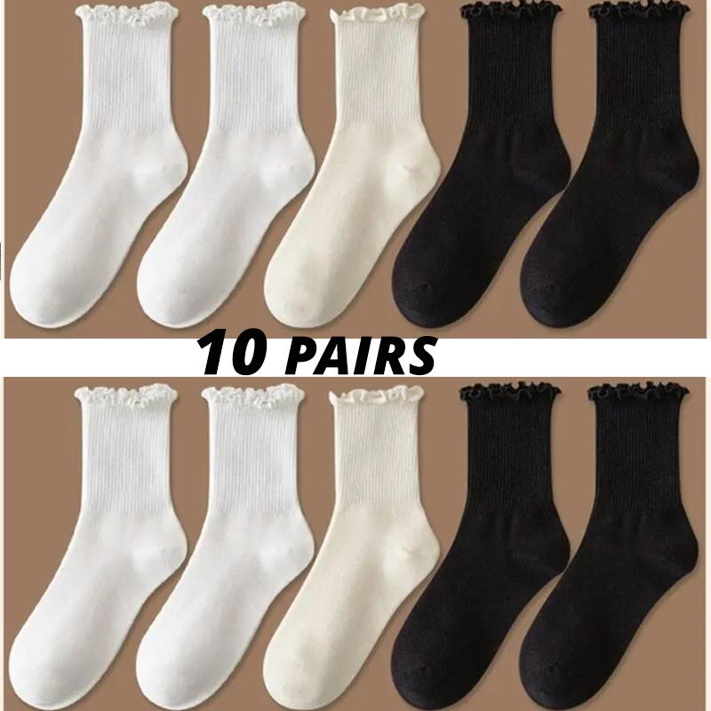 5/10/20 Pairs /Lot Socks for Women Ruffle Middle Tube Ankle Short Breathable Black White Set Spring Autumn