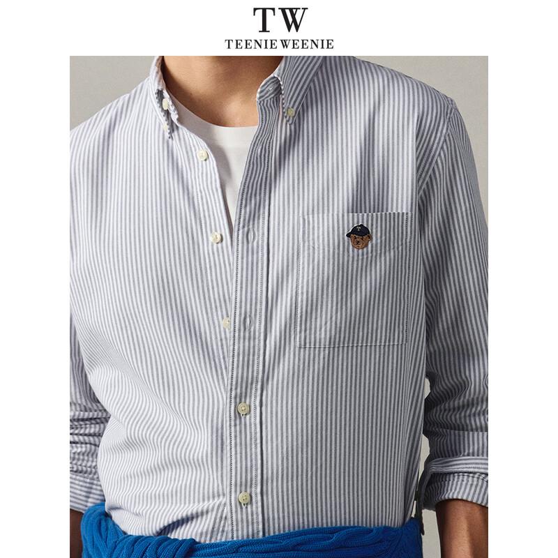 Teenie Weenie Men's American Casual Striped Oxford Long-Sleeve Shirt