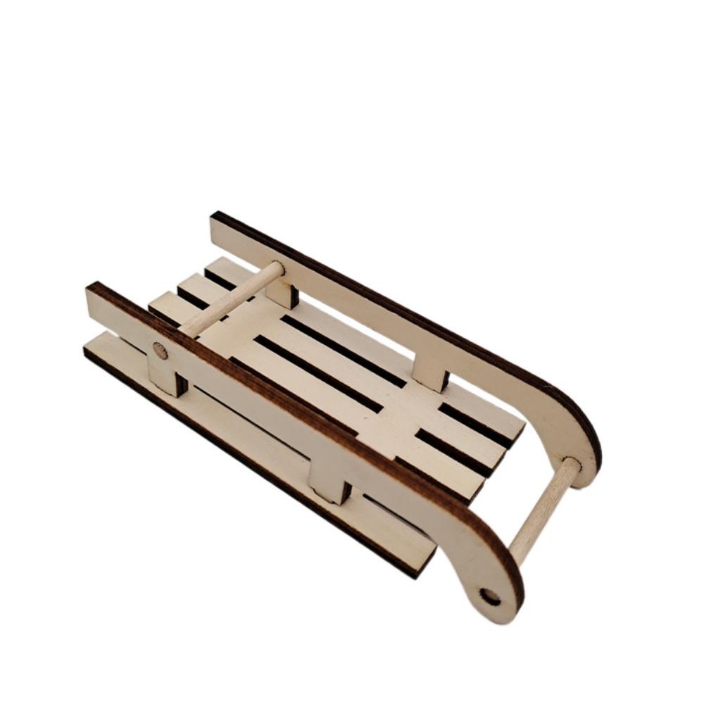 2Pcs With Rope Miniature Wooden Sleigh Model Handmade Sled Ornament  Gift