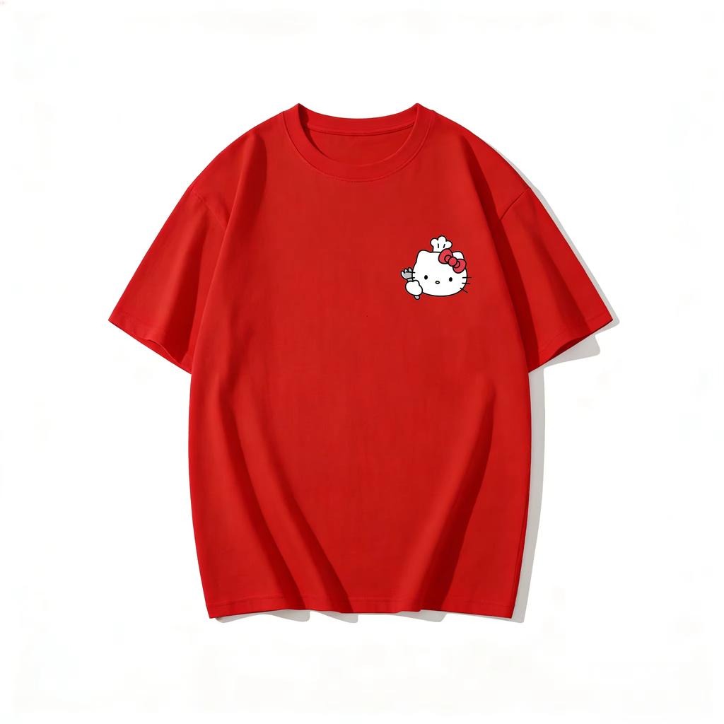 2026 New Summer HelloKitty Cute Graphic Tee Casual Short Sleeve Cotton Top for Women Girls Kawaii Cartoon Print Streetwear