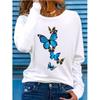 Women's Elegant Butterfly Print Tshirt Long Sleeve Crew Neck T Shirt Clothing Casual Graphic T-Shirt All Seasons Gothic Tee Tops