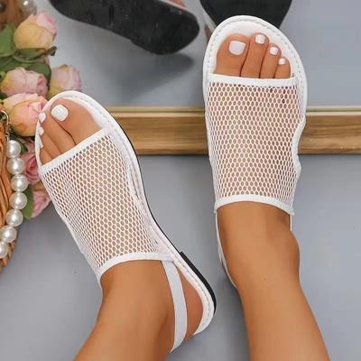 Womens Ultra-Breathable Mesh Slip-On Sandals 2024 Summer New Casual Flat Bottom Breathable Mesh Sandals Beach Walking Shoes