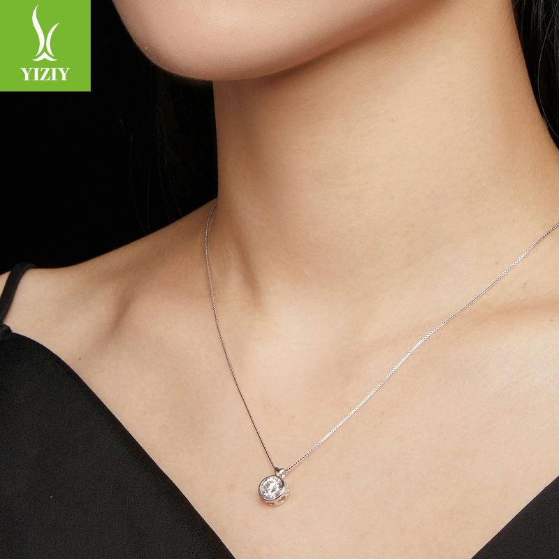 One Carat Mozzarella Diamond Necklace Female, Cute Sweet Wind 925 Silver Platinum Plated Collarbone Chain