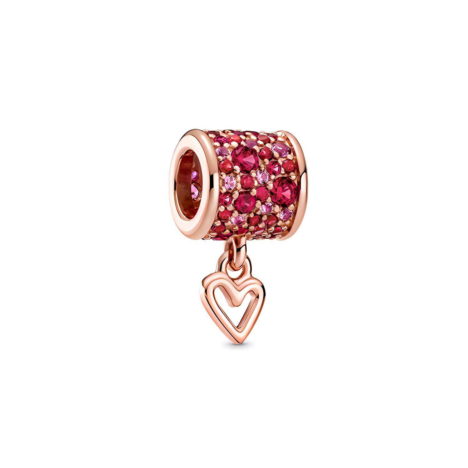 Pandora Hand-Painted Heart Detail Pavé Set Barrel Charm Pendant Women jewelry 789548C01 Rose Red,F