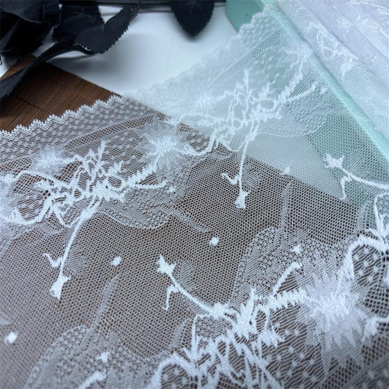 18cm wide White Spandex Lace, Floral Knitted Sewing Stretch Lace for Wedding, Lingerie, Bra, Underwear, Dress, Garment, Home Decor, Crafting