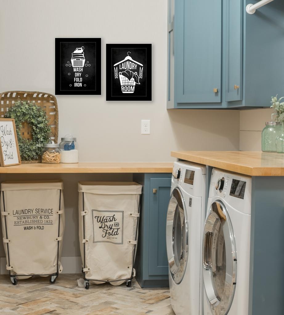 Inkdotpot 2 Piece Laundry Signs for Laundry Room Decor Wash Dry Fold Repeat Poster With Frame, Laundry Room Wall Art Signs Framed