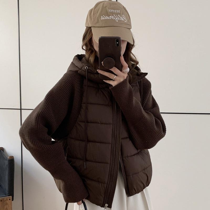 

Женская зимняя куртка в корейском стиле с капюшоном, пэчворк, легкая, на хлопковом пуху L кофейный