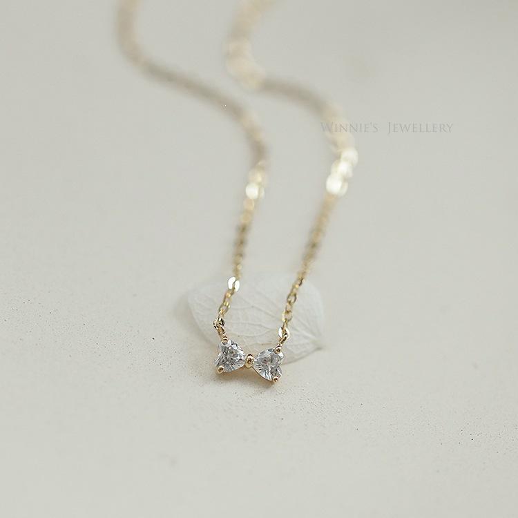 Gold-Plated S925 Sterling Silver Heart Bow Pendant Necklace 14K Gold