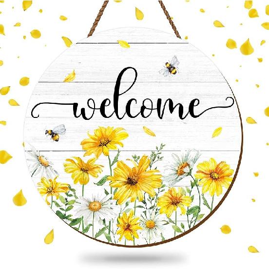 Summer Flower Welcome Door Sign Tulip Wooden Hanging Sign Floral Butterfly Door Hanger Sign for Spring Summer Holiday Indoor Outdoor Farmhouse Home